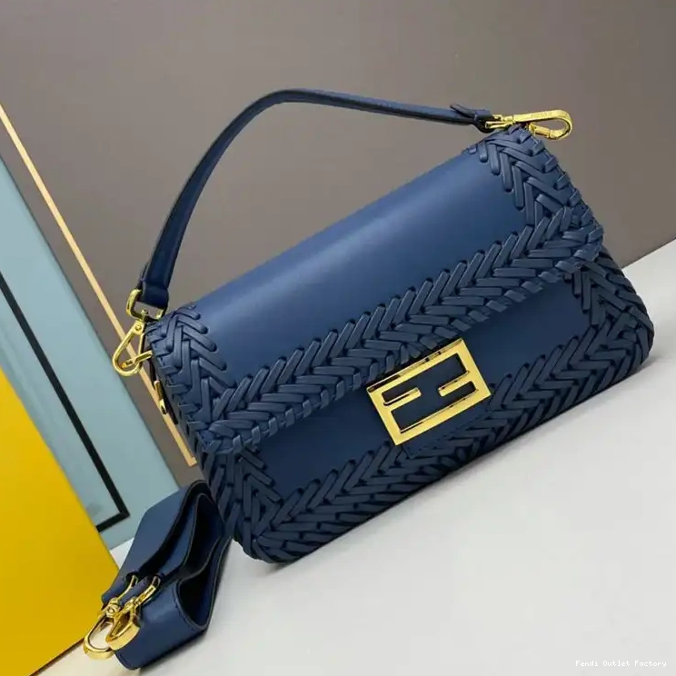 HOT Stitching Leather In Bag Baguette Fendi Blue Medium 0705